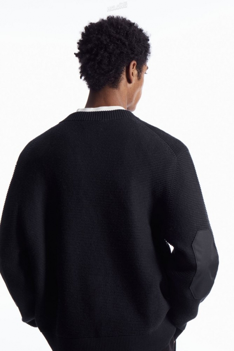 Navy COS Waffle-Knit Henley Sweater Sweaters & Cardigans | 321860-FHN