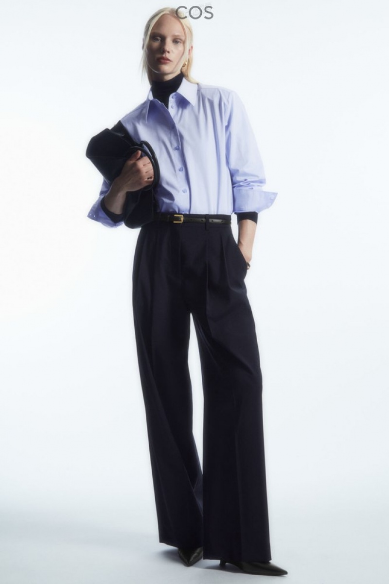 Navy COS Wide-Leg Tailored Wool Pants Pants | 946830-WZT