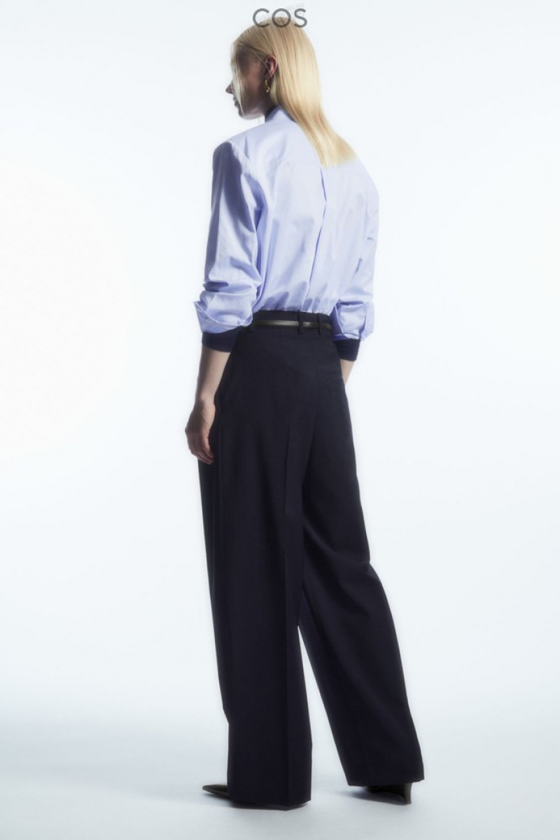 Navy COS Wide-Leg Tailored Wool Pants Pants | 946830-WZT