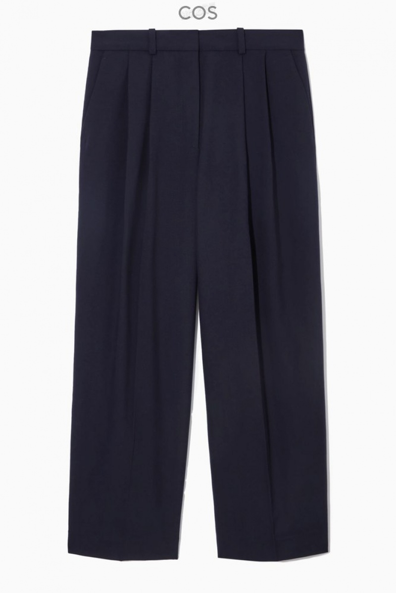 Navy COS Wide-Leg Tailored Wool Pants Pants | 946830-WZT