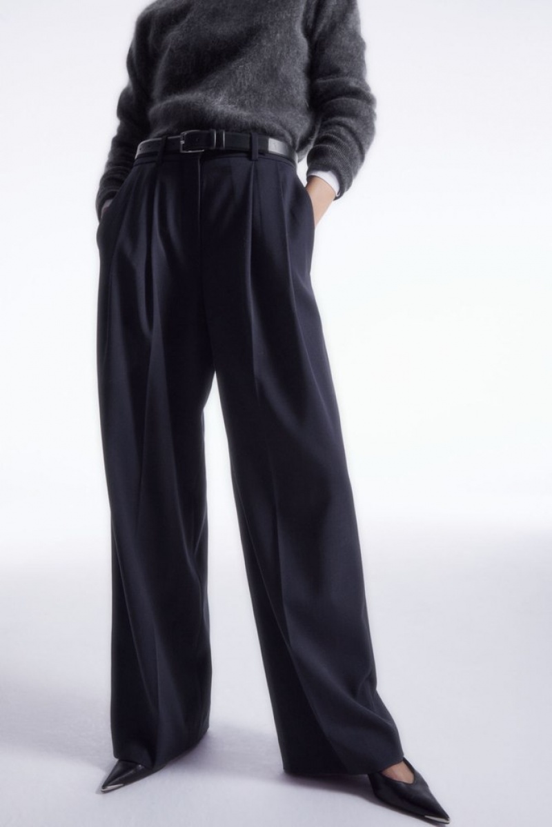 Navy COS Wide-Leg Tailored Wool Pants Pants | 279306-GDU