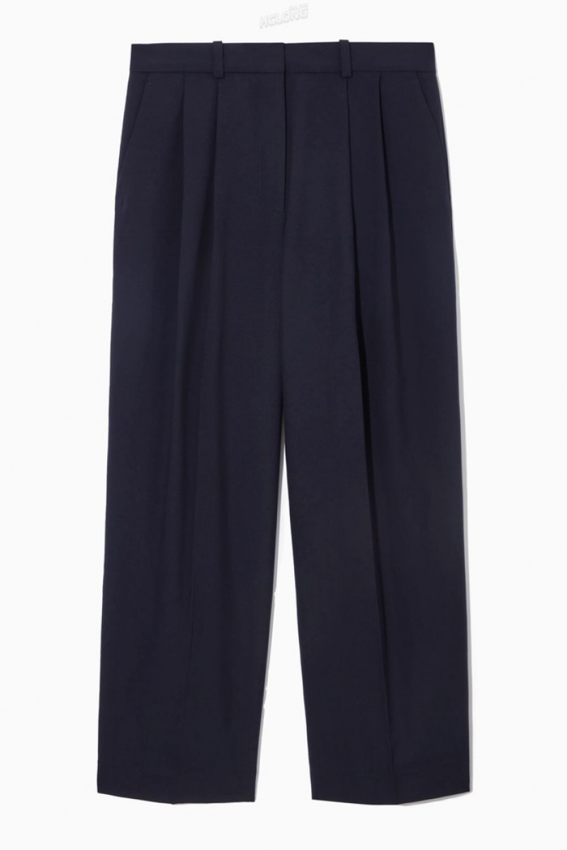 Navy COS Wide-Leg Tailored Wool Pants Pants | 279306-GDU