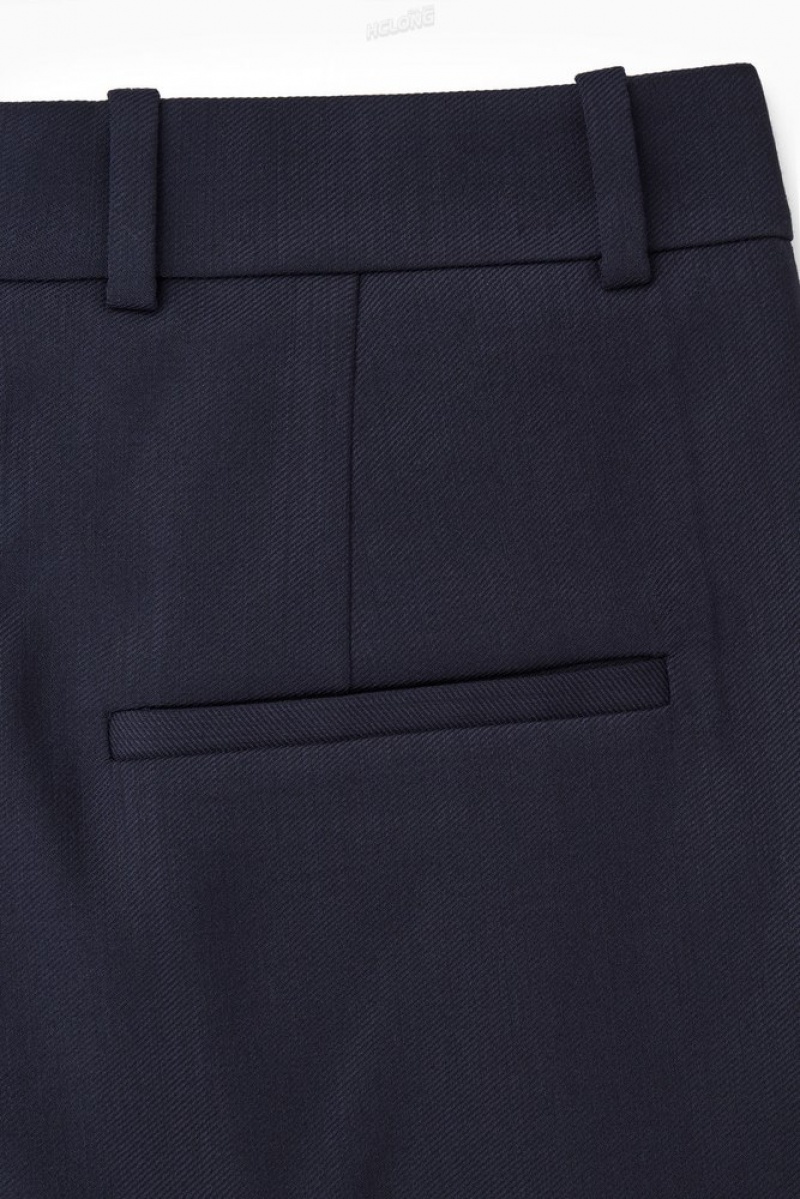 Navy COS Wide-Leg Tailored Wool Pants Pants | 279306-GDU