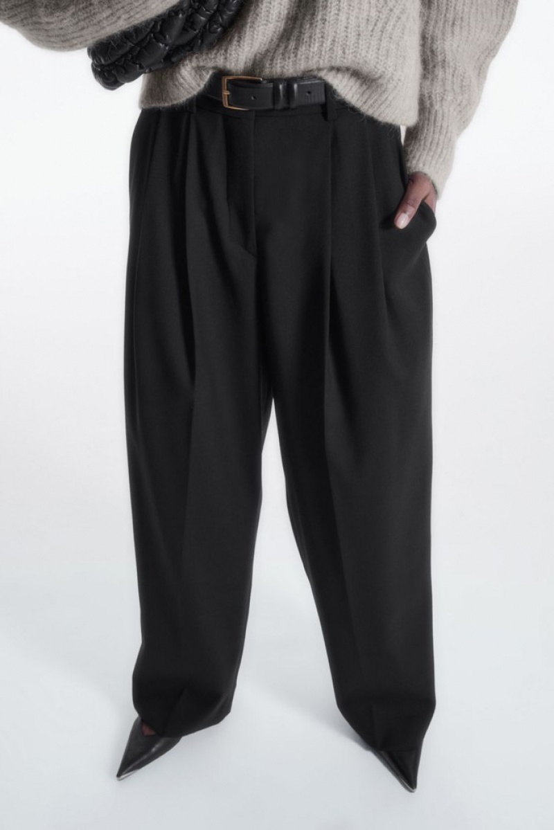 Navy COS Wide-Leg Tailored Wool Pants Pants | 684905-VYN