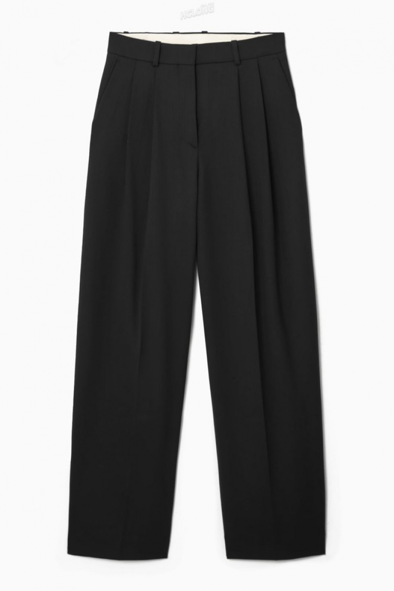 Navy COS Wide-Leg Tailored Wool Pants Pants | 684905-VYN