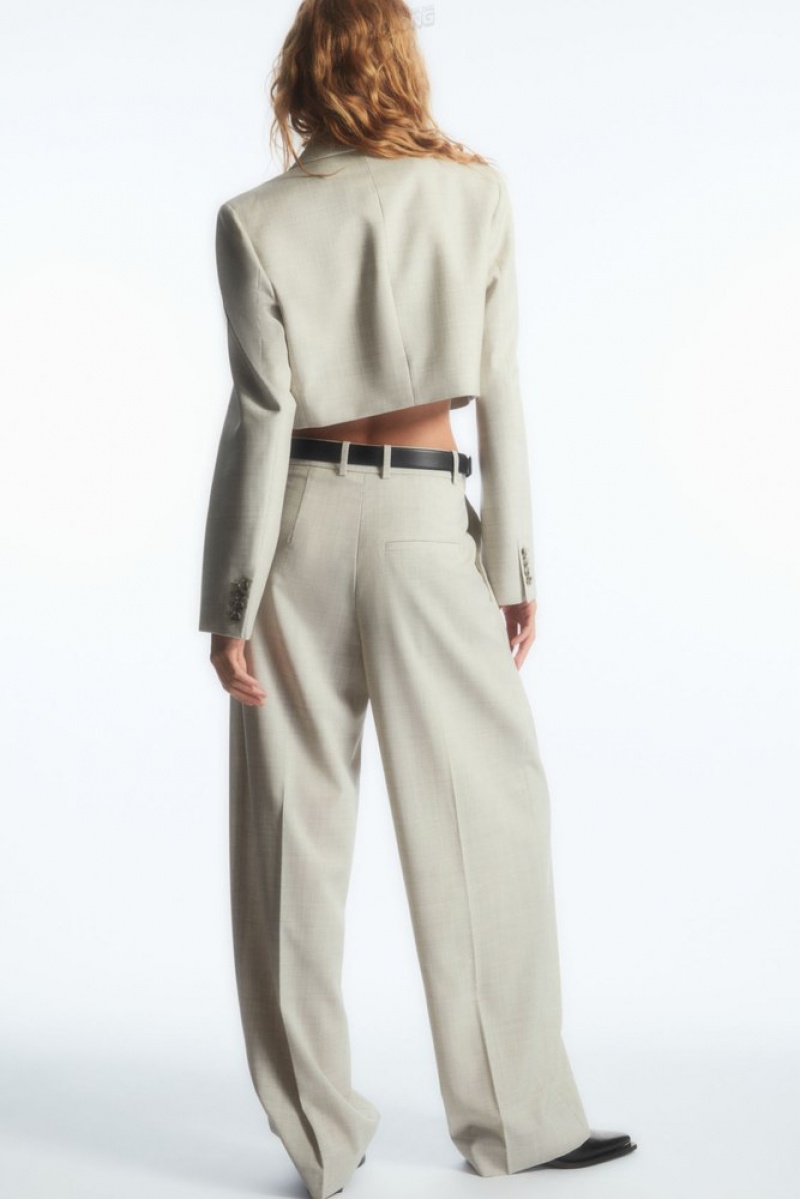 Navy COS Wide-Leg Tailored Wool Pants Pants | 392650-HLZ