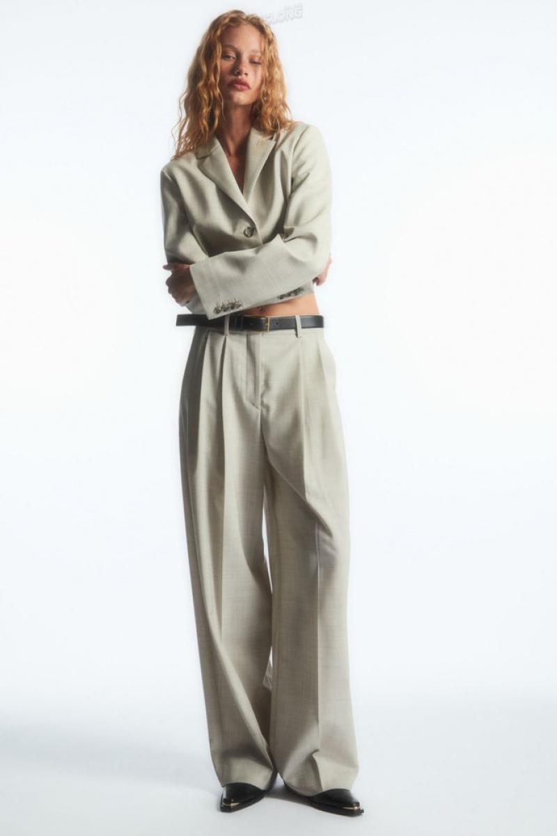 Navy COS Wide-Leg Tailored Wool Pants Pants | 392650-HLZ