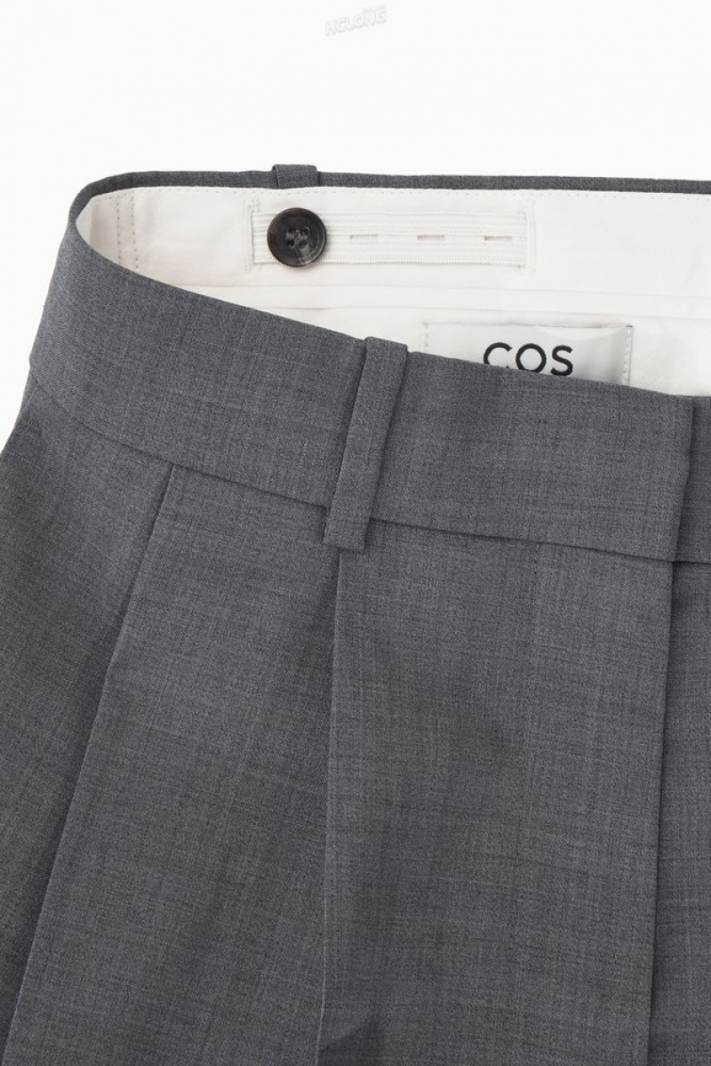 Navy COS Wide-Leg Tailored Wool Pants Pants | 906437-DEI