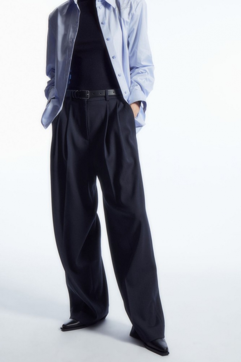 Navy COS Wide-Leg Tailored Wool Pants Pants | 397541-FST