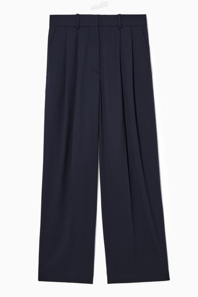 Navy COS Wide-Leg Tailored Wool Pants Pants | 397541-FST