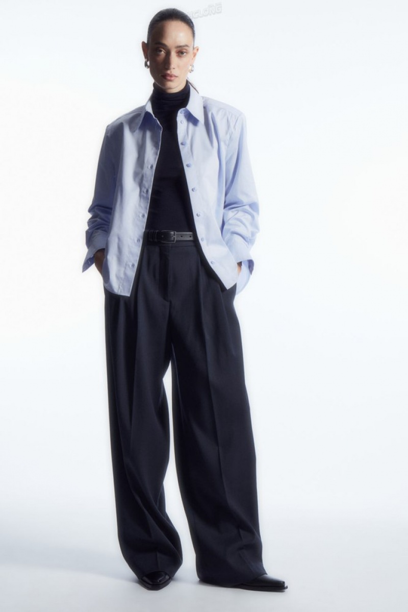 Navy COS Wide-Leg Tailored Wool Pants Pants | 397541-FST