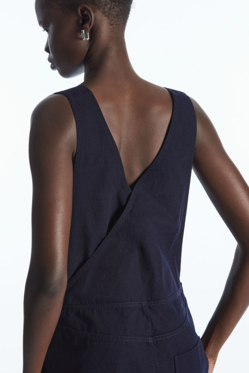 Navy COS Wrap-Back Wide-Leg Overalls Jumpsuits | 018629-ZEU