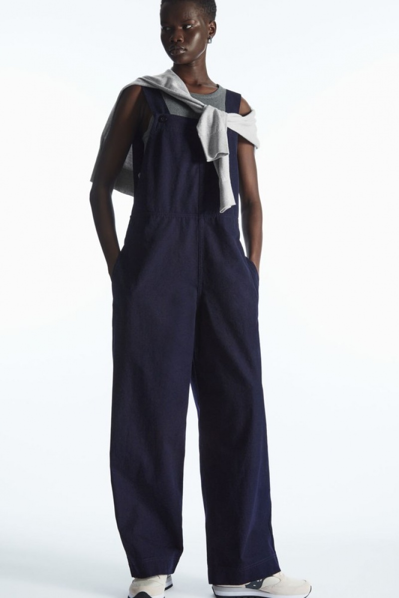 Navy COS Wrap-Back Wide-Leg Overalls Jumpsuits | 018629-ZEU