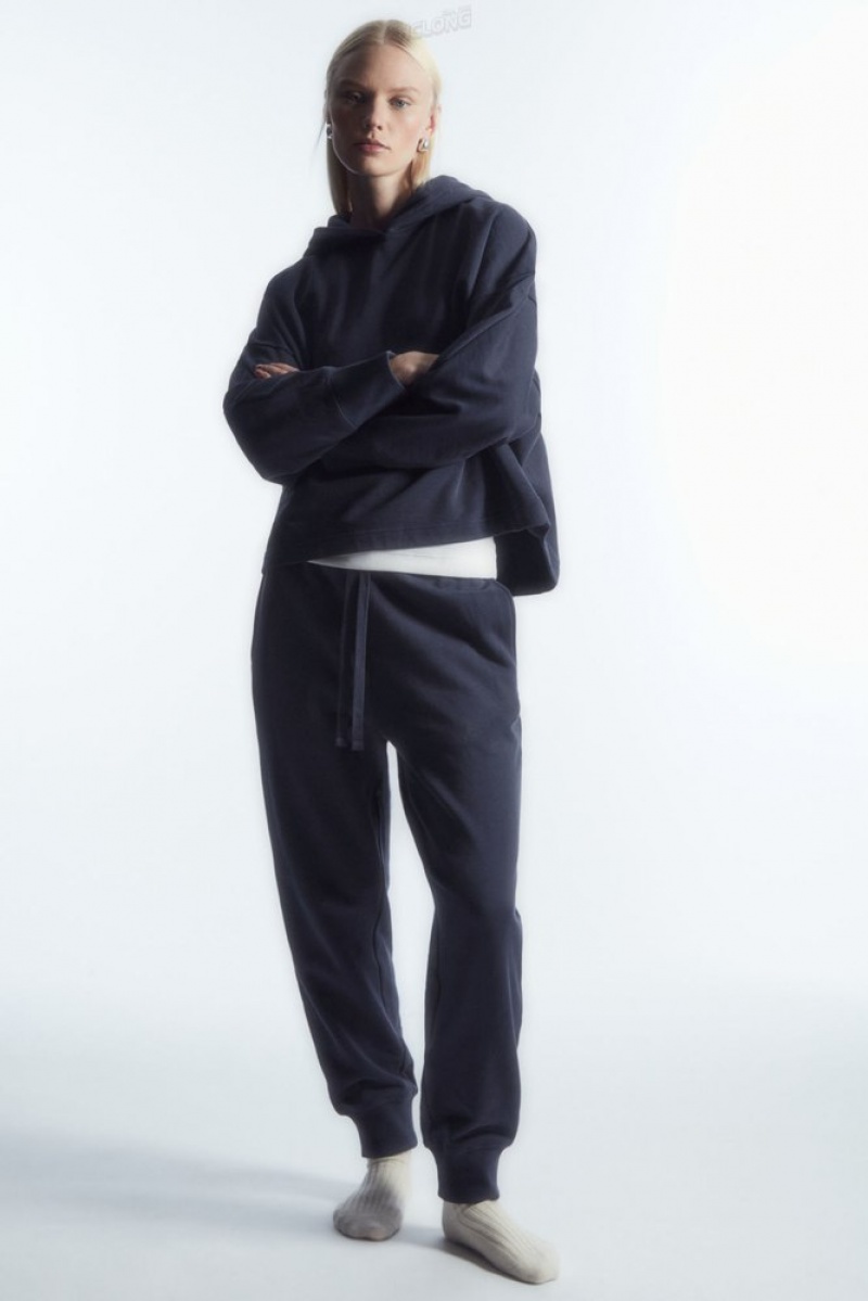 Navy COS Wrap-Effect Jersey Hoodie Loungewear | 531946-UGF