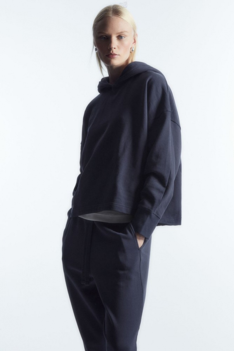 Navy COS Wrap-Effect Jersey Hoodie Loungewear | 531946-UGF