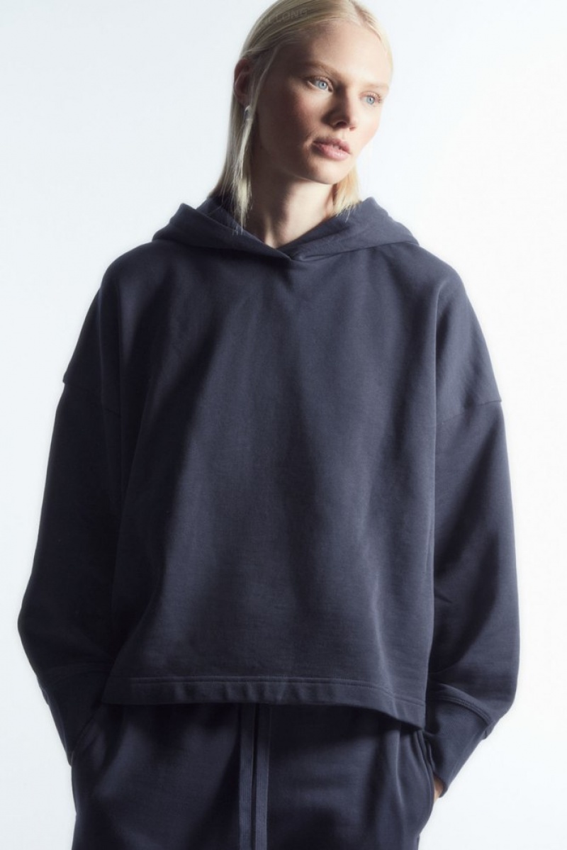 Navy COS Wrap-Effect Jersey Hoodie Loungewear | 531946-UGF