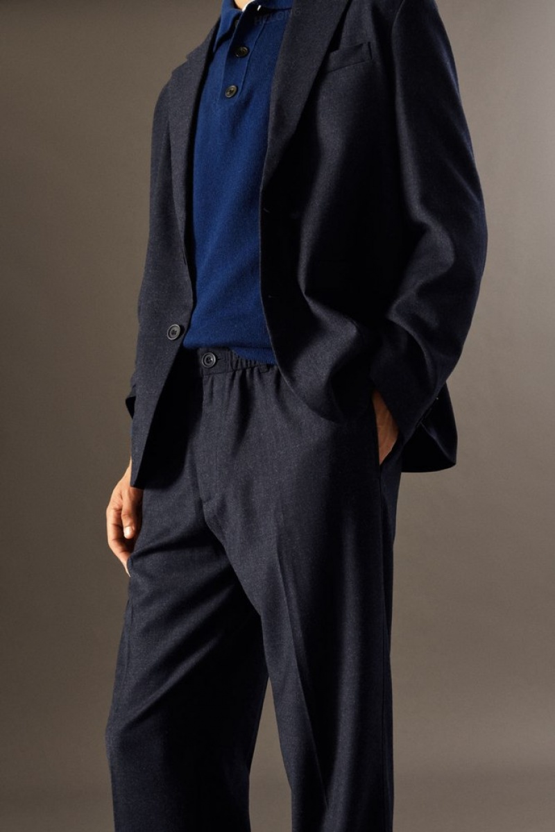 Navy MéLange COS Elasticated Wool-Flannel Trousers - Tapered Suit Trousers | 247891-FVE