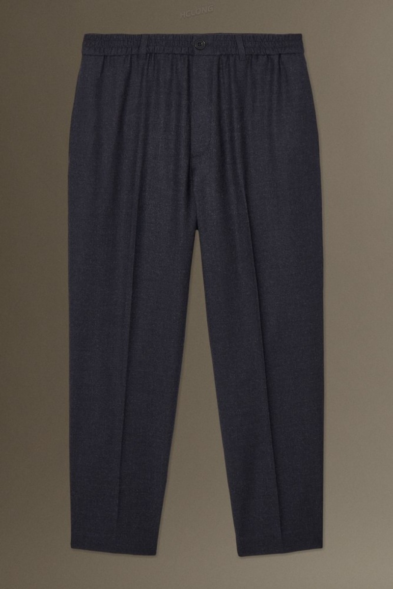 Navy MéLange COS Elasticated Wool-Flannel Trousers - Tapered Suit Trousers | 247891-FVE