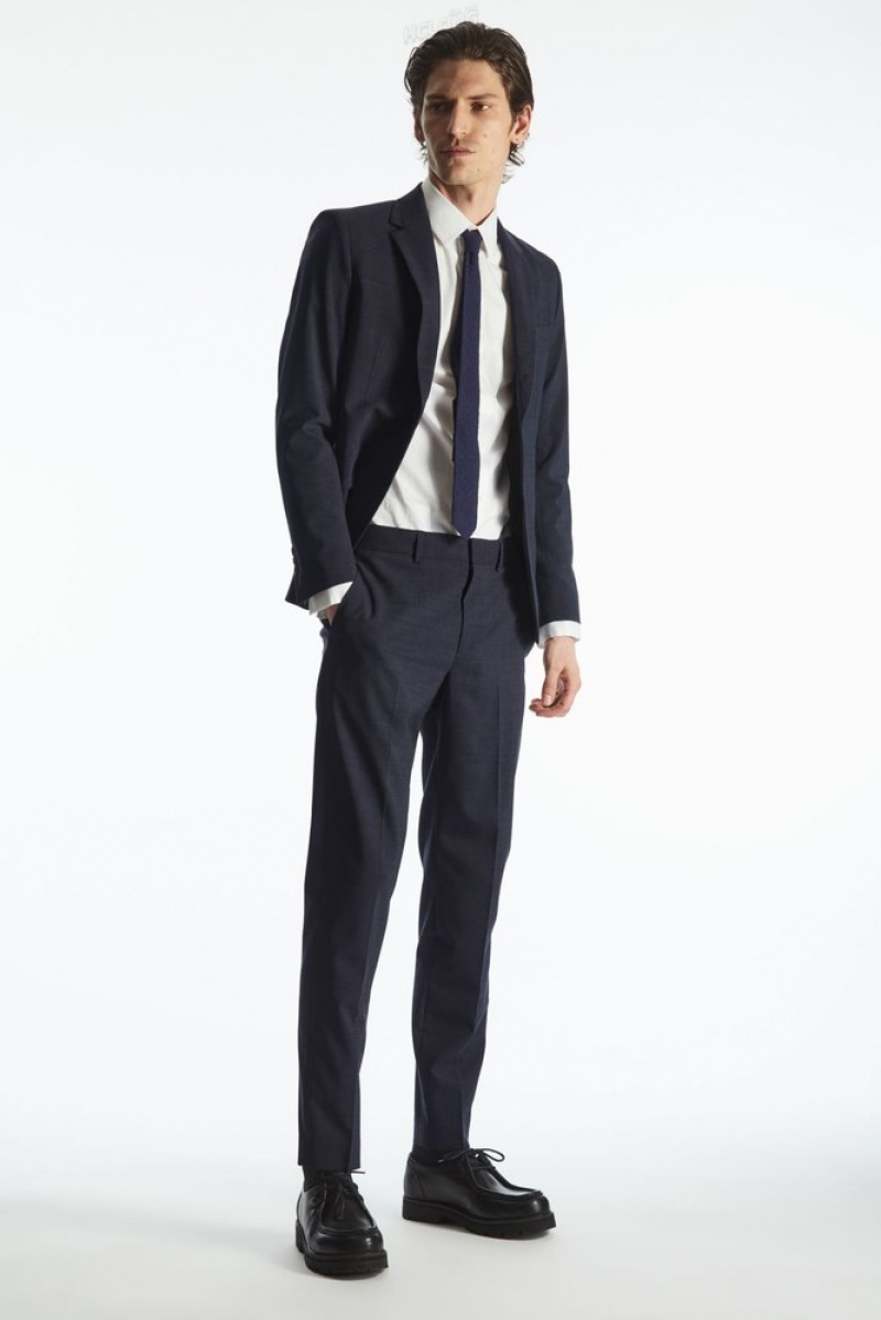 Navy MéLange COS MéLange Wool Blazer - Slim Blazers | 394015-TVK