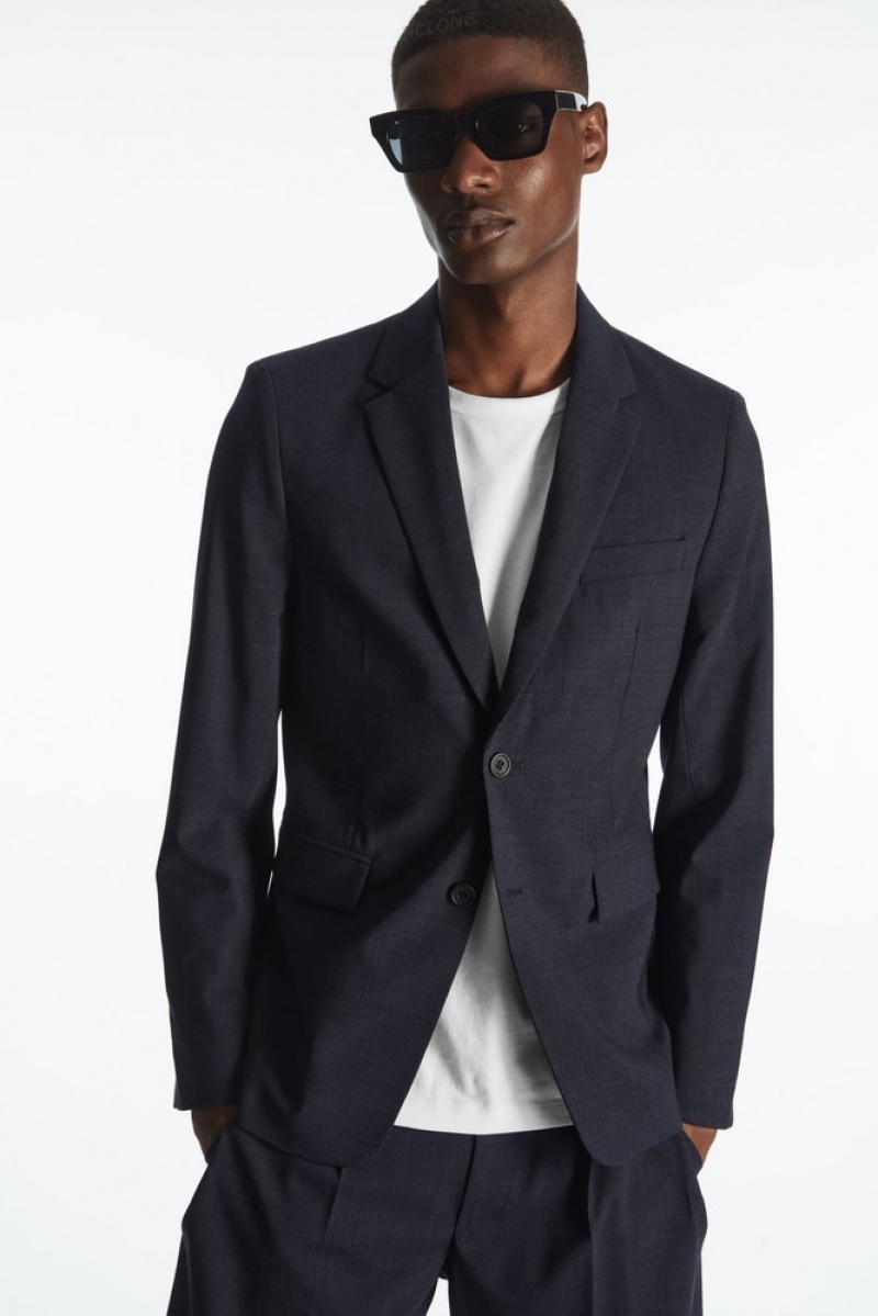 Navy MéLange COS MéLange Wool Blazer - Slim Blazers | 394015-TVK