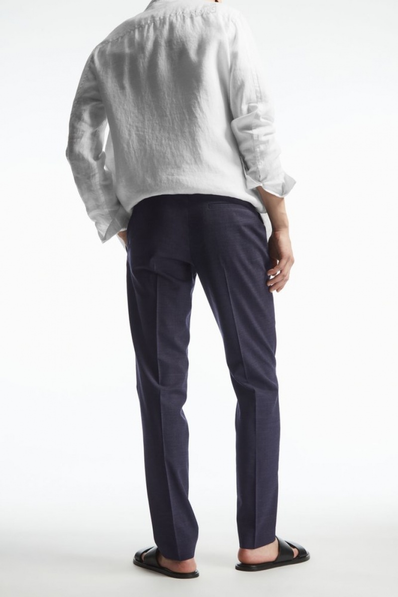 Navy MéLange COS Wool MéLange Trousers - Slim Suit Trousers | 428173-ZQB