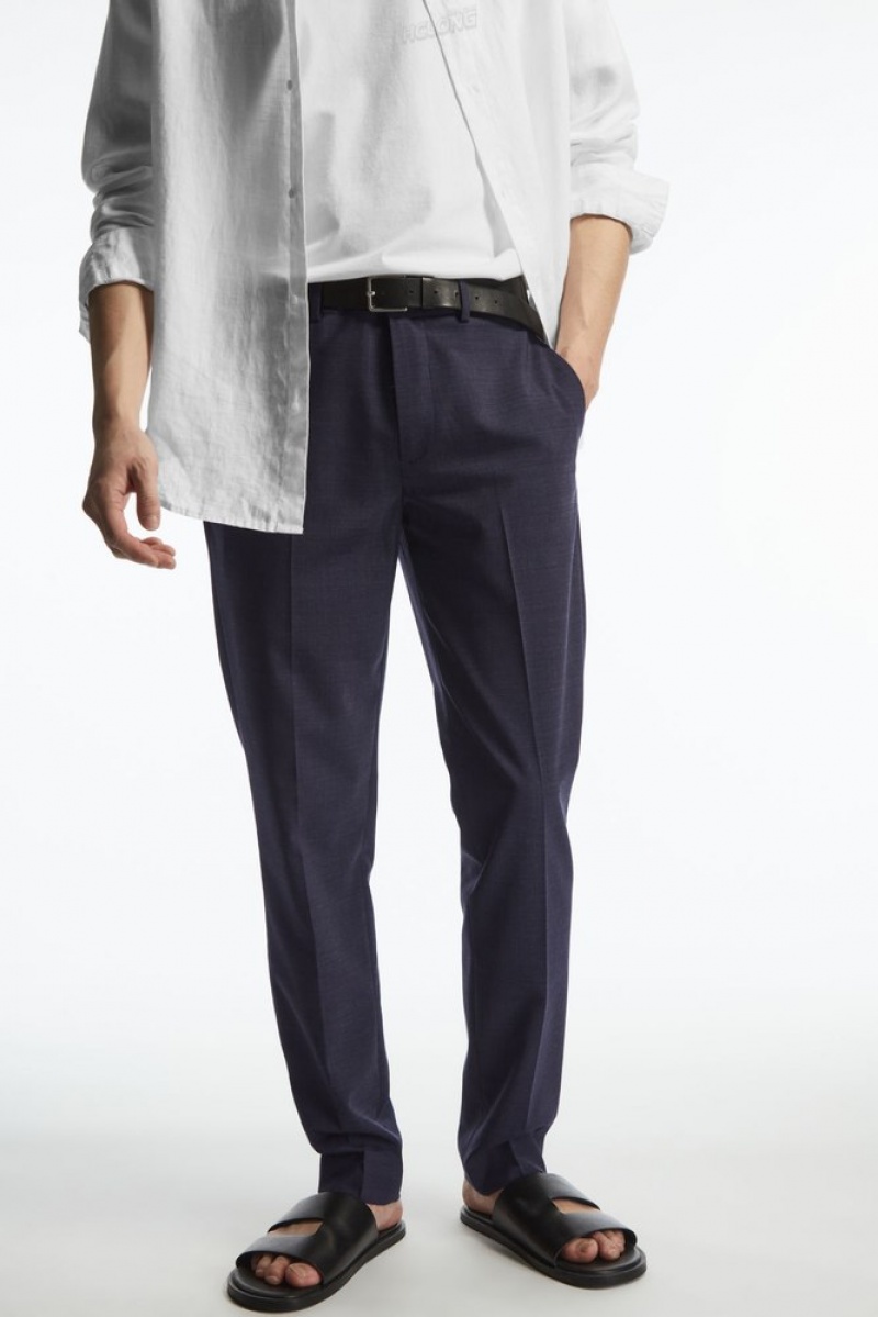 Navy MéLange COS Wool MéLange Trousers - Slim Suit Trousers | 428173-ZQB