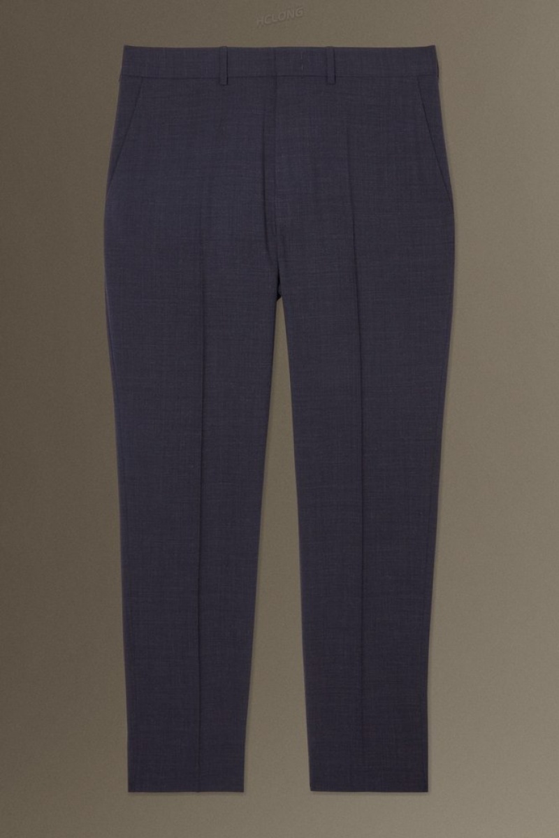 Navy MéLange COS Wool MéLange Trousers - Slim Suit Trousers | 428173-ZQB