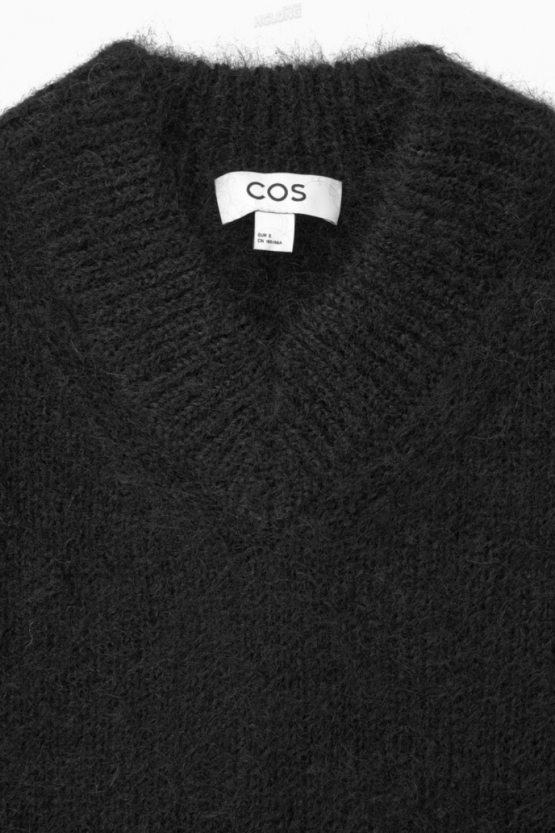 Navy / Argyle COS Cropped V-Neck Mohair Jumper Knitwear & Cardigans | 649701-CZM