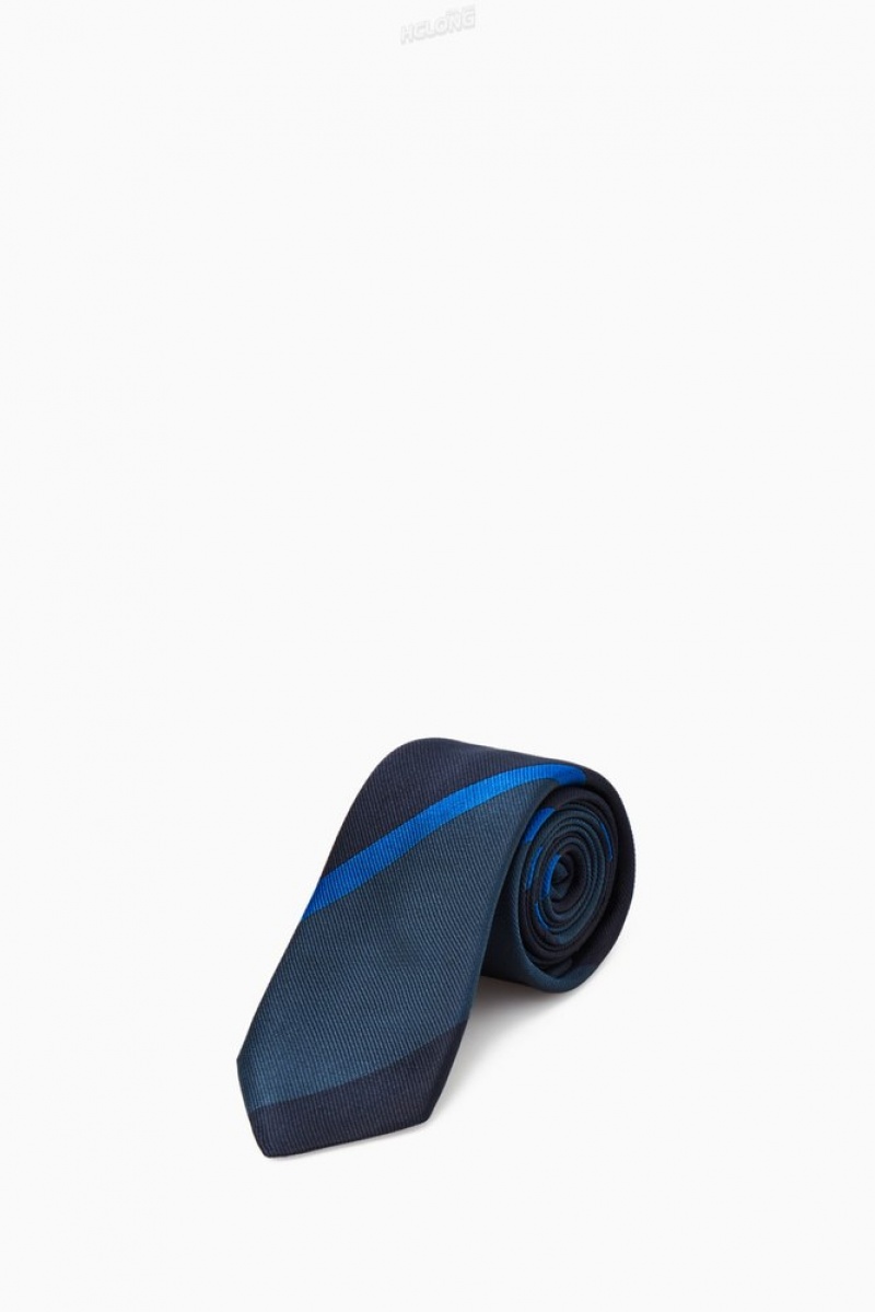 Navy / Blue / Striped COS Striped Pure Silk Tie Ties | 720694-WTI