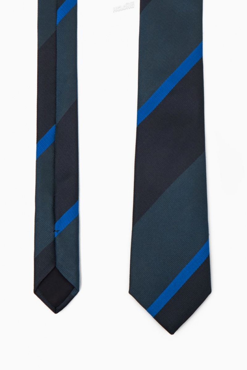 Navy / Blue / Striped COS Striped Pure Silk Tie Ties | 720694-WTI