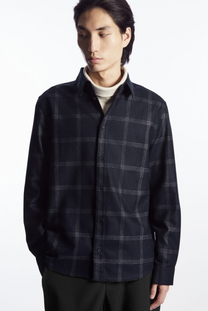 Navy / Checked COS Checked Wool Shirt Shirts | 860214-HTV