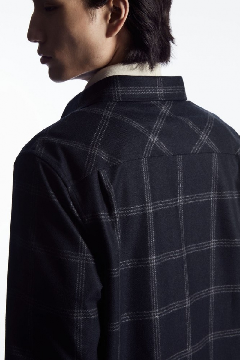 Navy / Checked COS Checked Wool Shirt Shirts | 860214-HTV