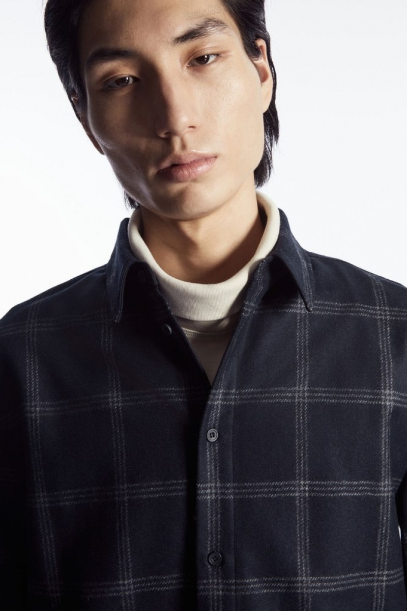 Navy / Checked COS Checked Wool Shirt Shirts | 860214-HTV