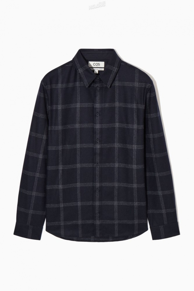 Navy / Checked COS Checked Wool Shirt Shirts | 860214-HTV