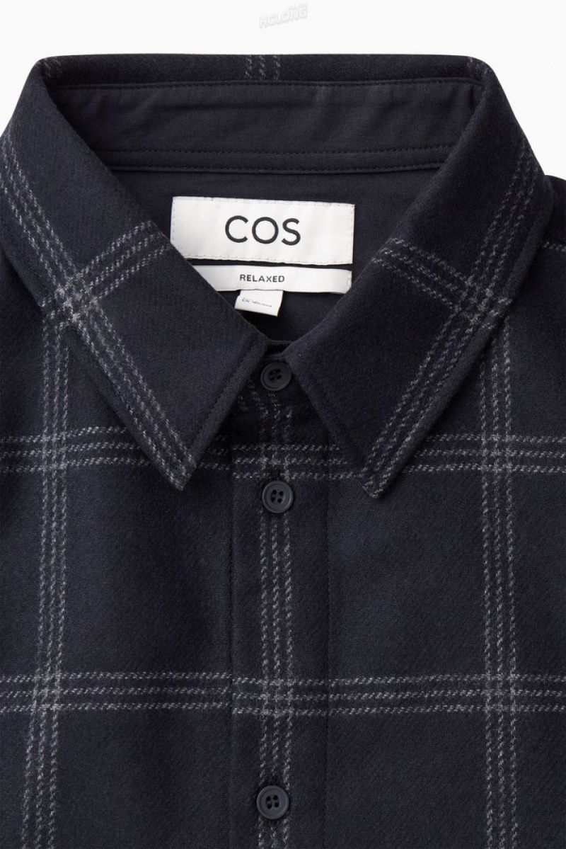 Navy / Checked COS Checked Wool Shirt Shirts | 860214-HTV