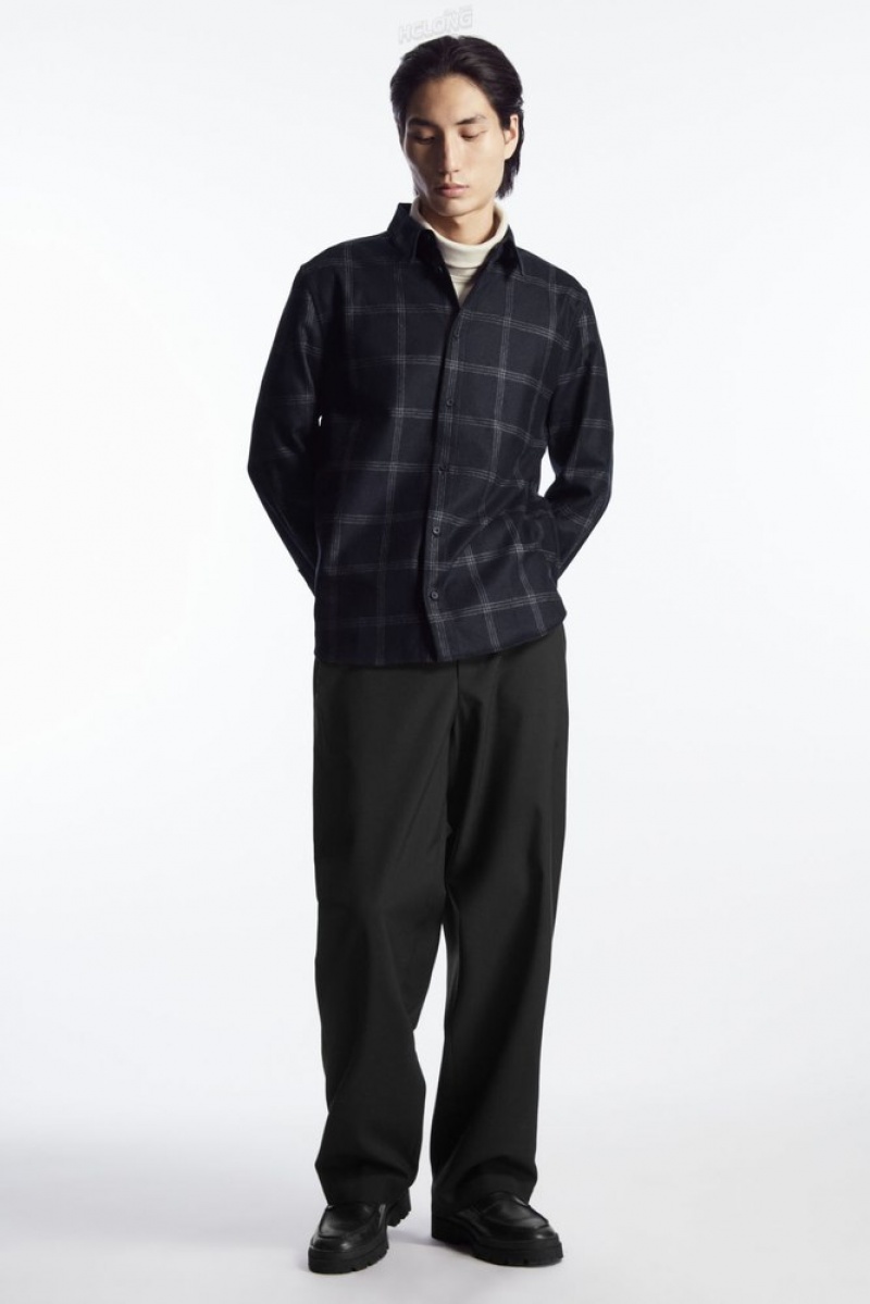 Navy / Checked COS Checked Wool Shirt Shirts | 860214-HTV