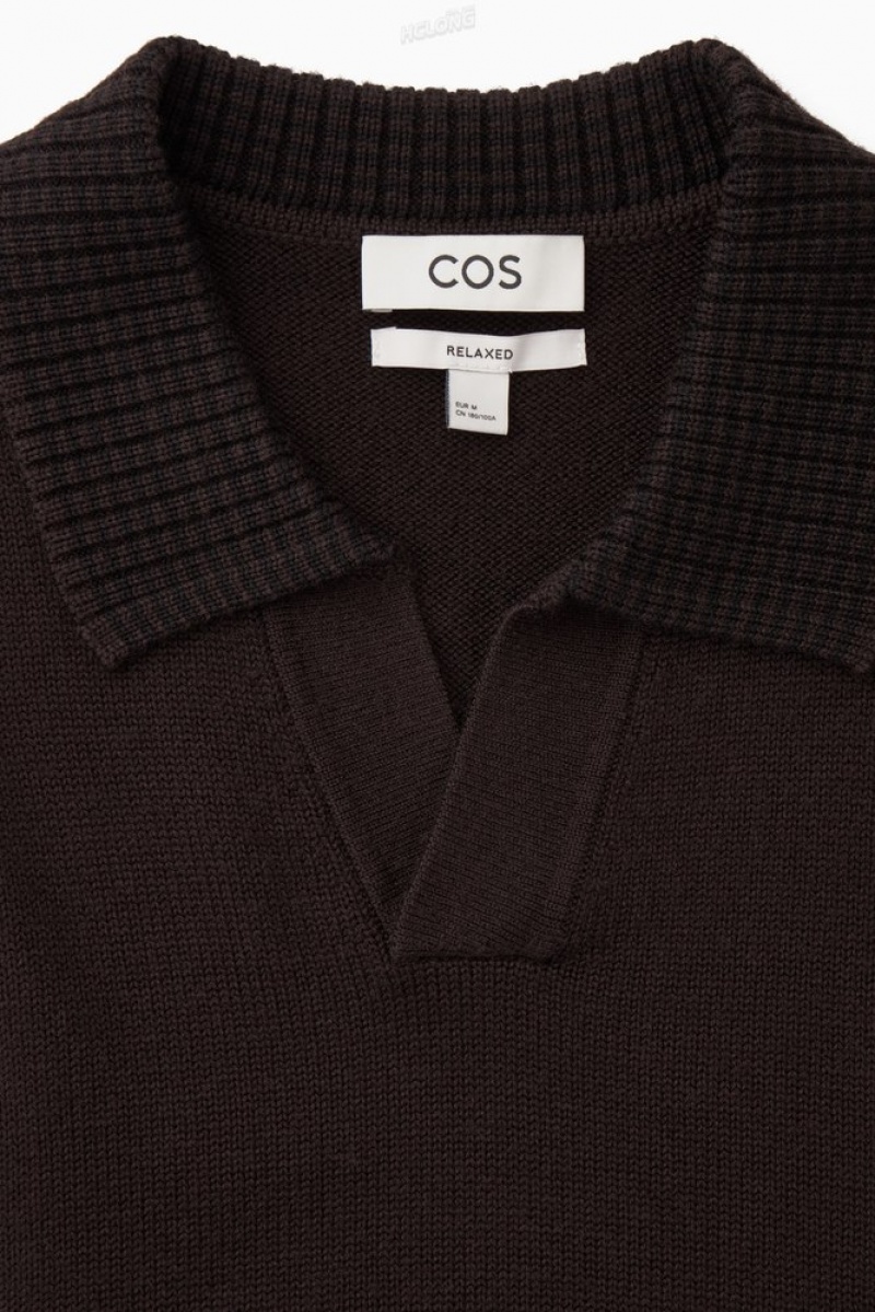 Navy / Gray COS Contrast-Tipped Merino Polo Shirt Sweaters & Cardigans | 650139-YUV