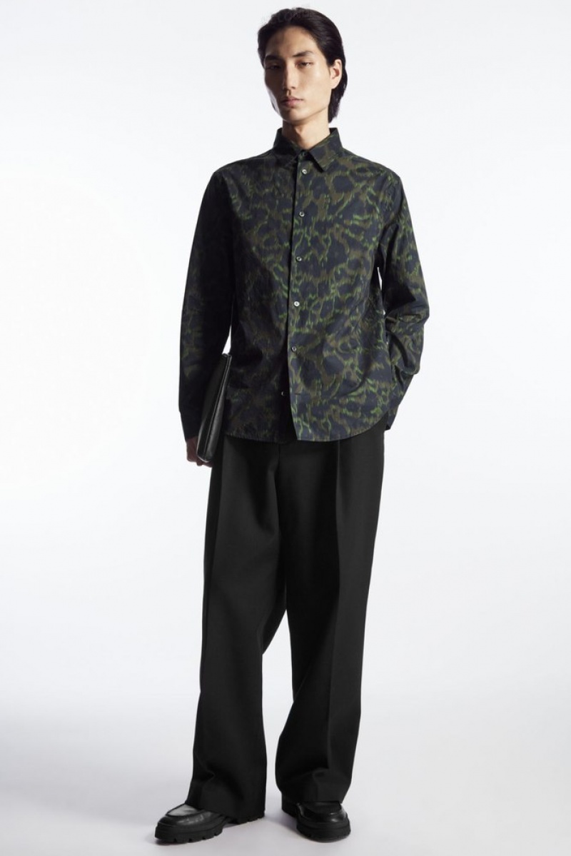 Navy / Khaki / Green COS Animal-Print Tailored Shirt Shirts | 193460-RZI