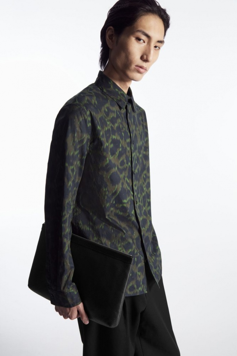 Navy / Khaki / Green COS Animal-Print Tailored Shirt Shirts | 193460-RZI