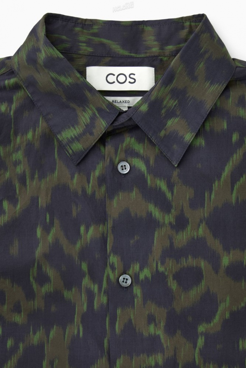 Navy / Khaki / Green COS Animal-Print Tailored Shirt Shirts | 193460-RZI