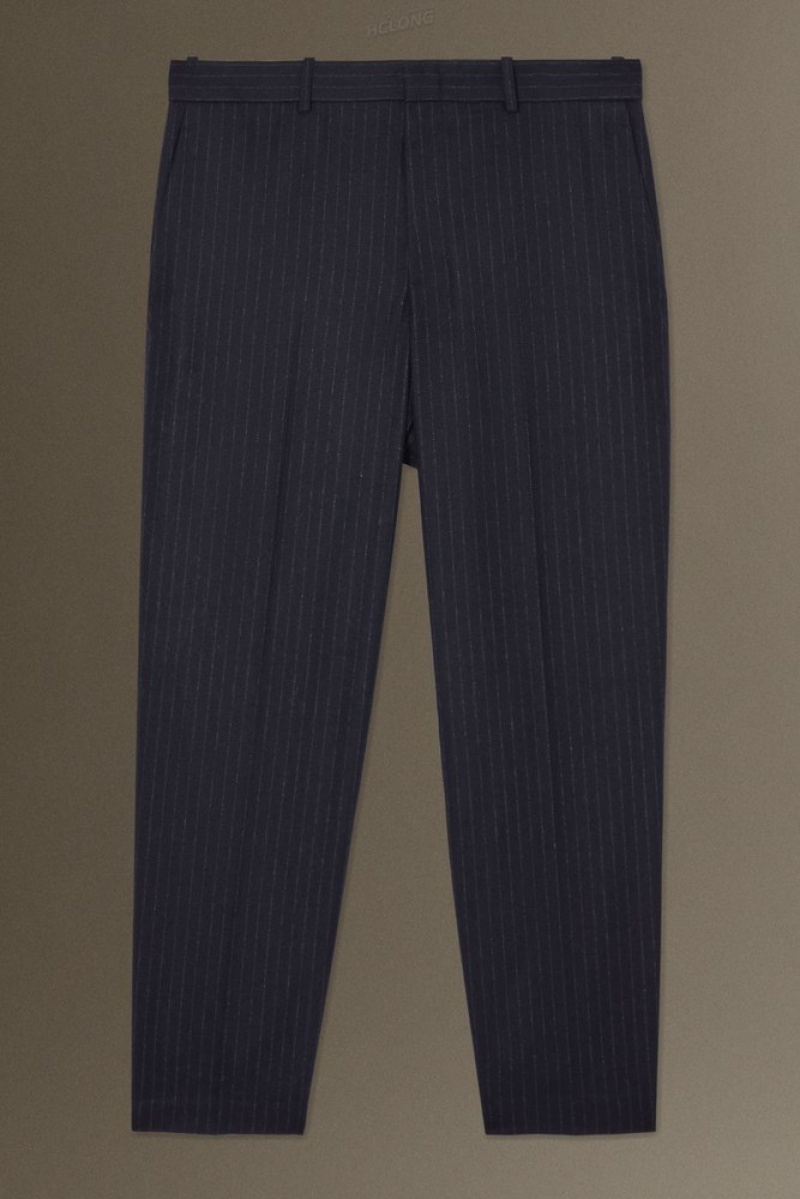 Navy / Pinstriped COS Cropped Pinstriped Wool Trousers - Straight Suit Pants | 491586-VHP