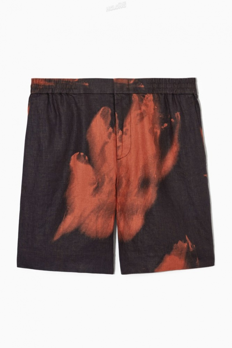 Navy / Rust / Printed COS Elasticated Linen Shorts Shorts | 391782-SCA