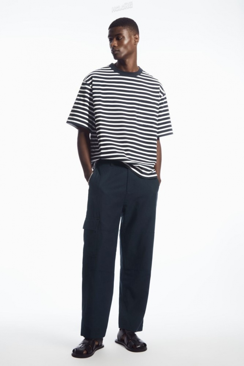 Navy / White / Striped COS The Heavy Duty Striped T-Shirt T-shirts | 017962-PXT