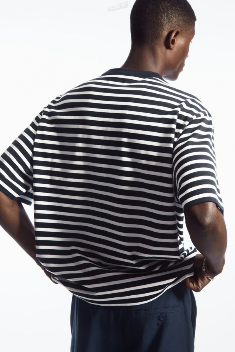 Navy / White / Striped COS The Heavy Duty Striped T-Shirt T-shirts | 017962-PXT