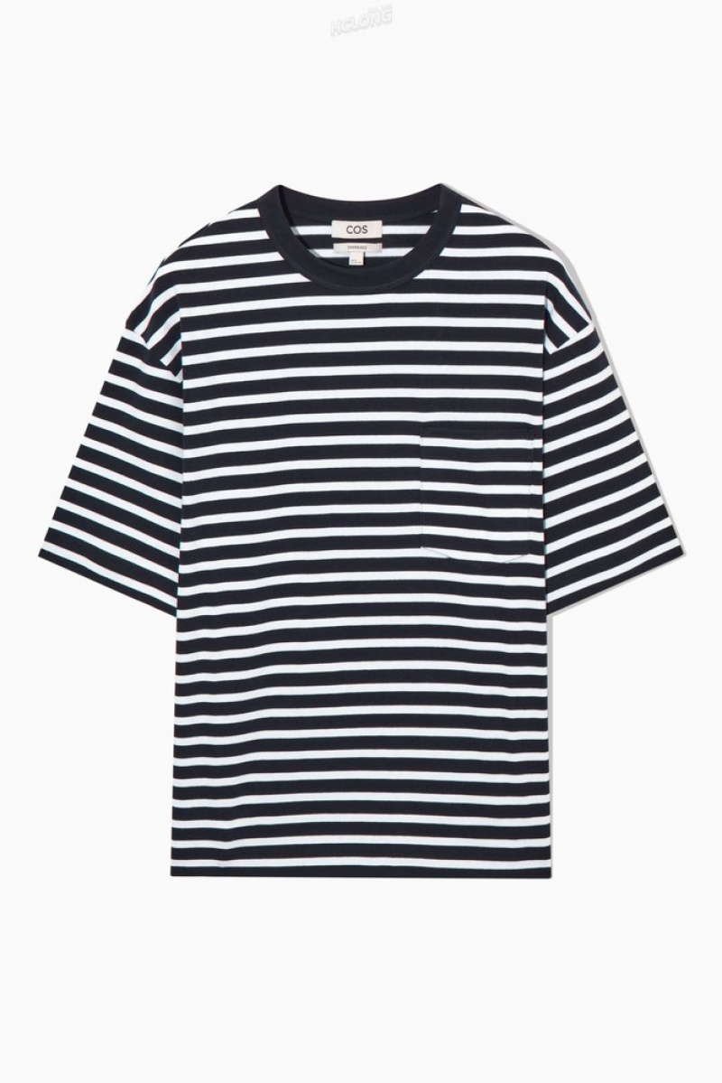 Navy / White / Striped COS The Heavy Duty Striped T-Shirt T-shirts | 017962-PXT