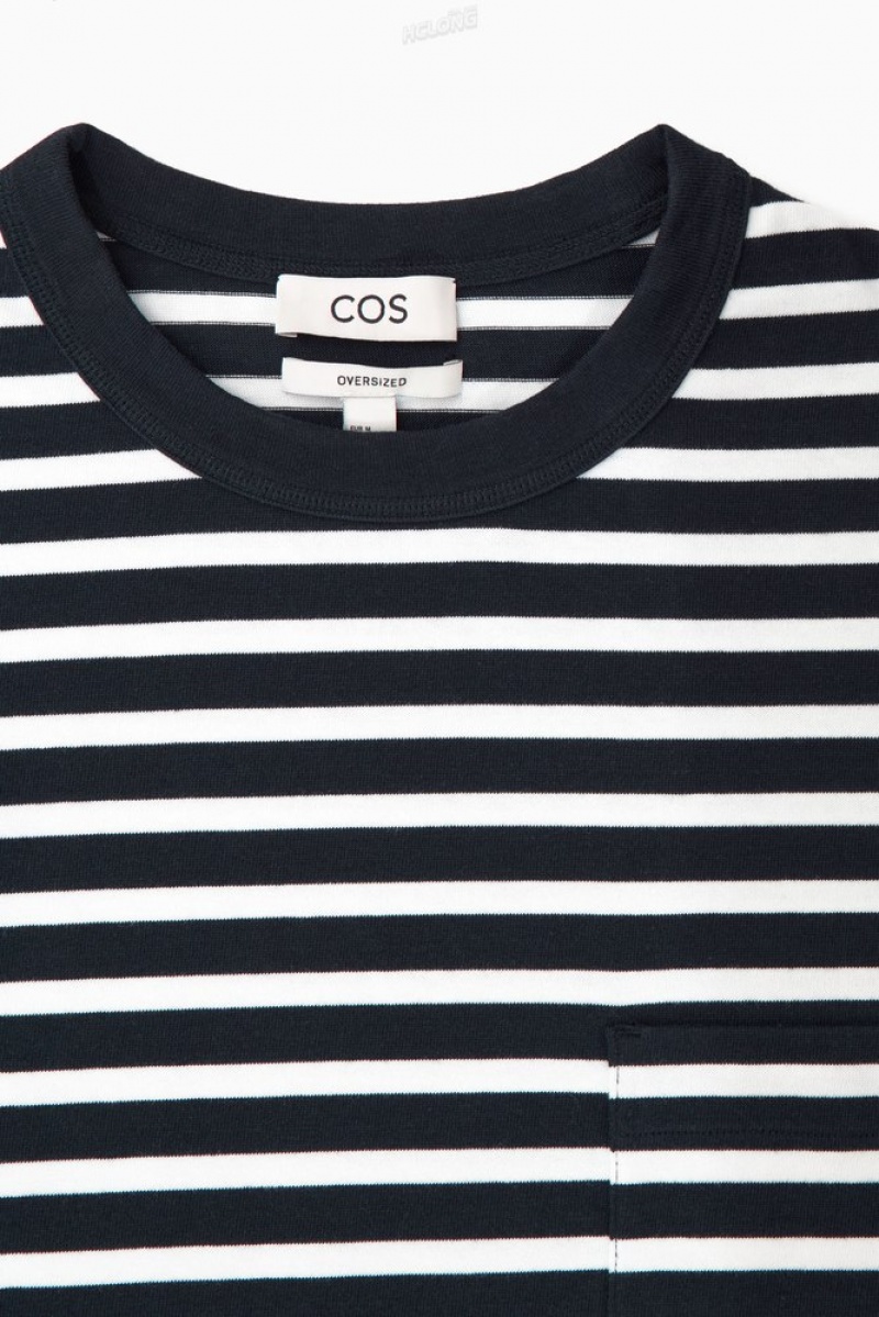 Navy / White / Striped COS The Heavy Duty Striped T-Shirt T-shirts | 017962-PXT