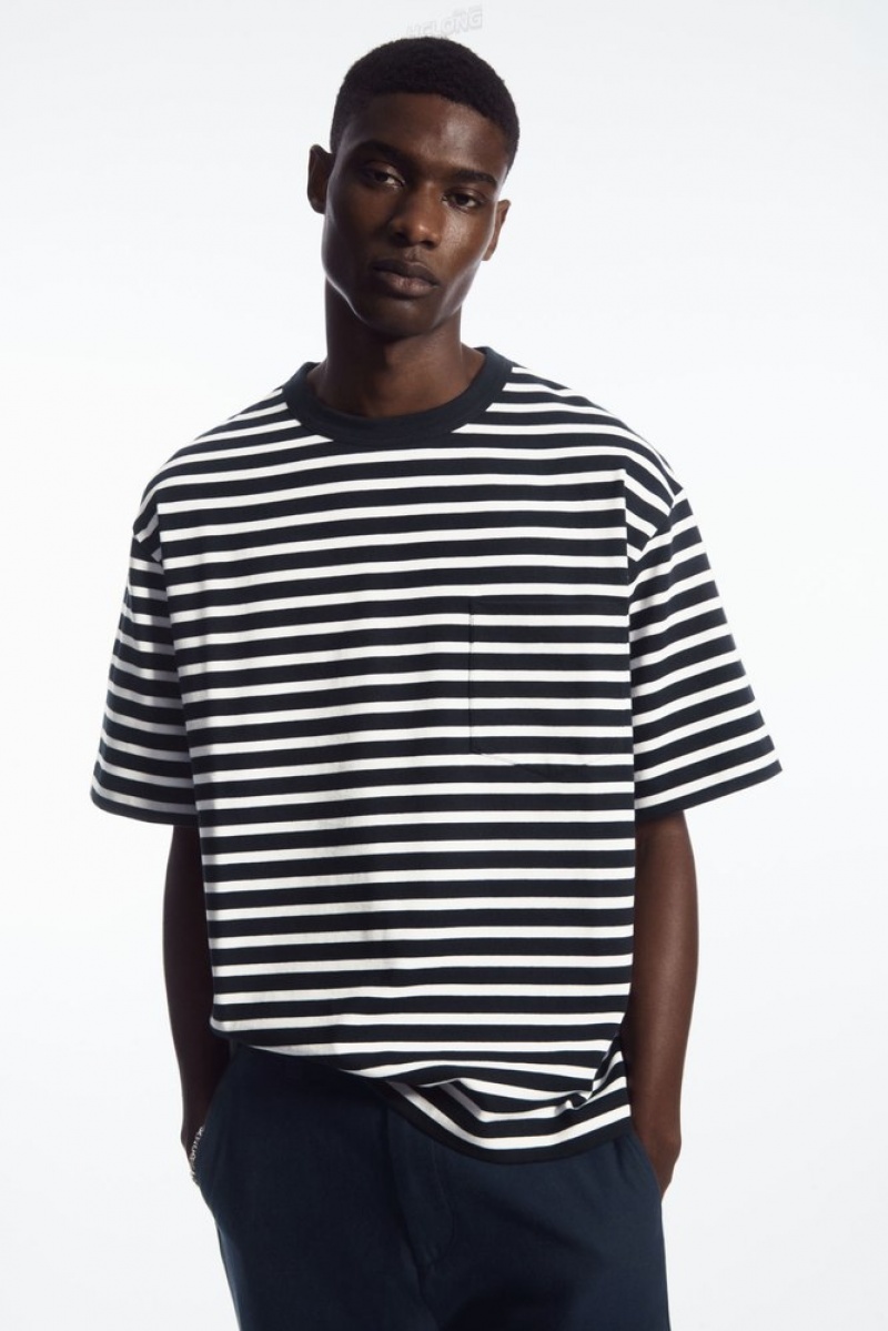 Navy / White / Striped COS The Heavy Duty Striped T-Shirt T-shirts | 017962-PXT