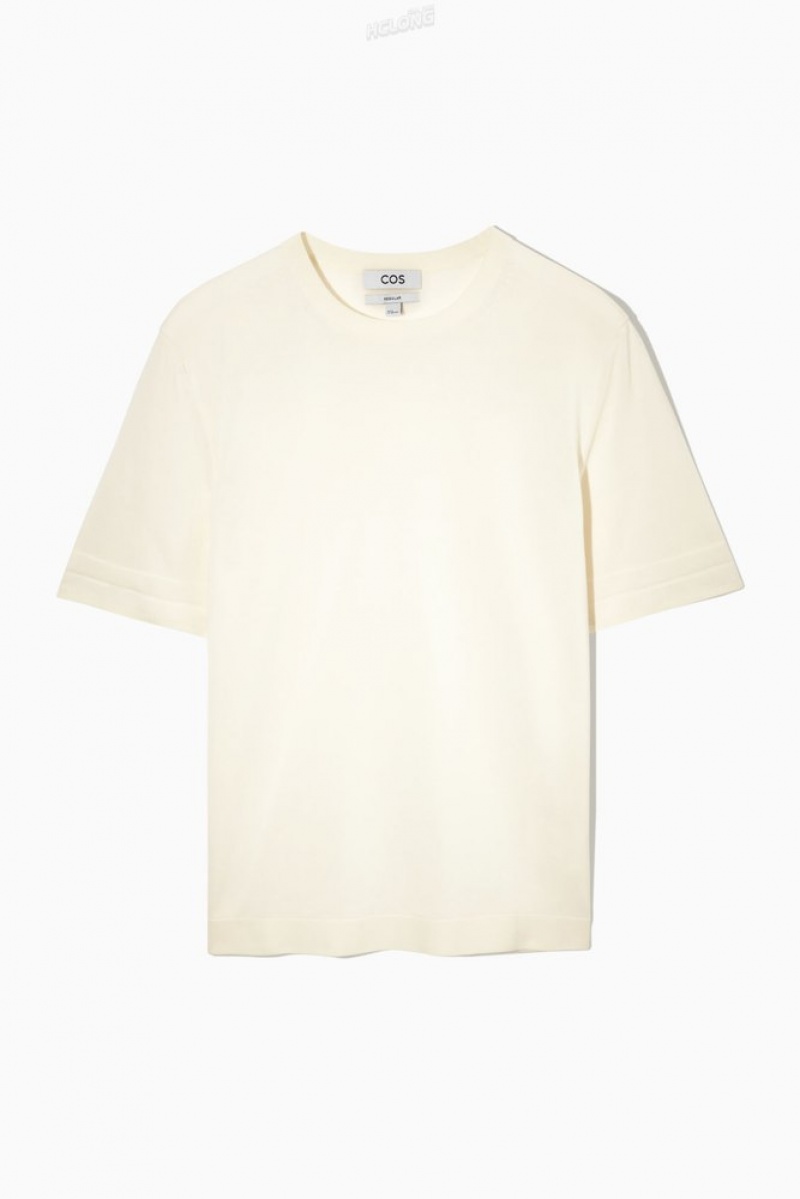 Off-White COS Regular-Fit Knitted-Cuff T-Shirt T-shirts | 437526-SDT