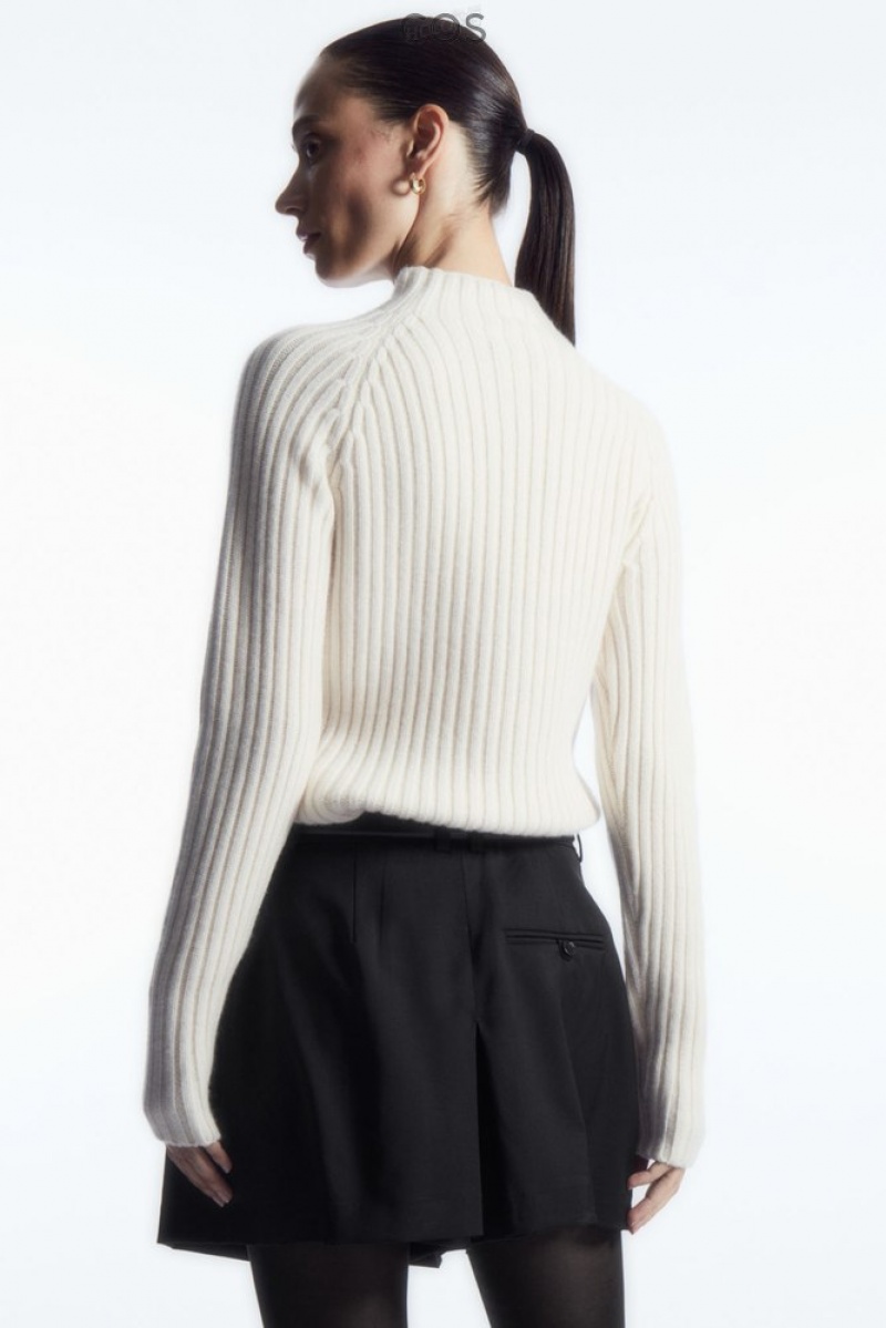 Off-White COS Ribbed Pure Cashmere Turtleneck Jumper Knitwear & Cardigans | 049568-XYP