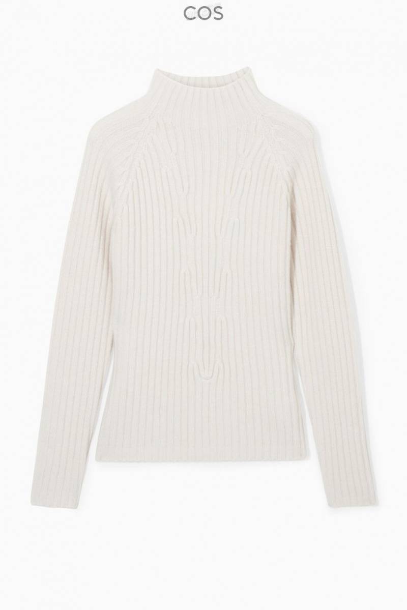 Off-White COS Ribbed Pure Cashmere Turtleneck Jumper Knitwear & Cardigans | 049568-XYP